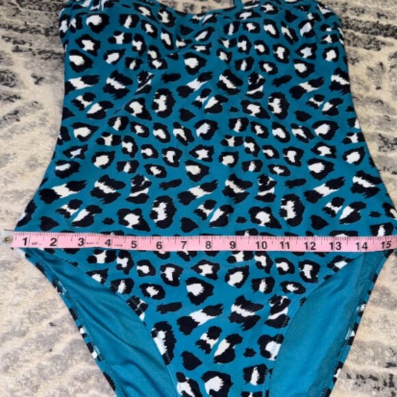 Blue Leopard Animal Print Women's One Piece Swimsuit Cheeky Full Coverage L - Picture 7 of 10